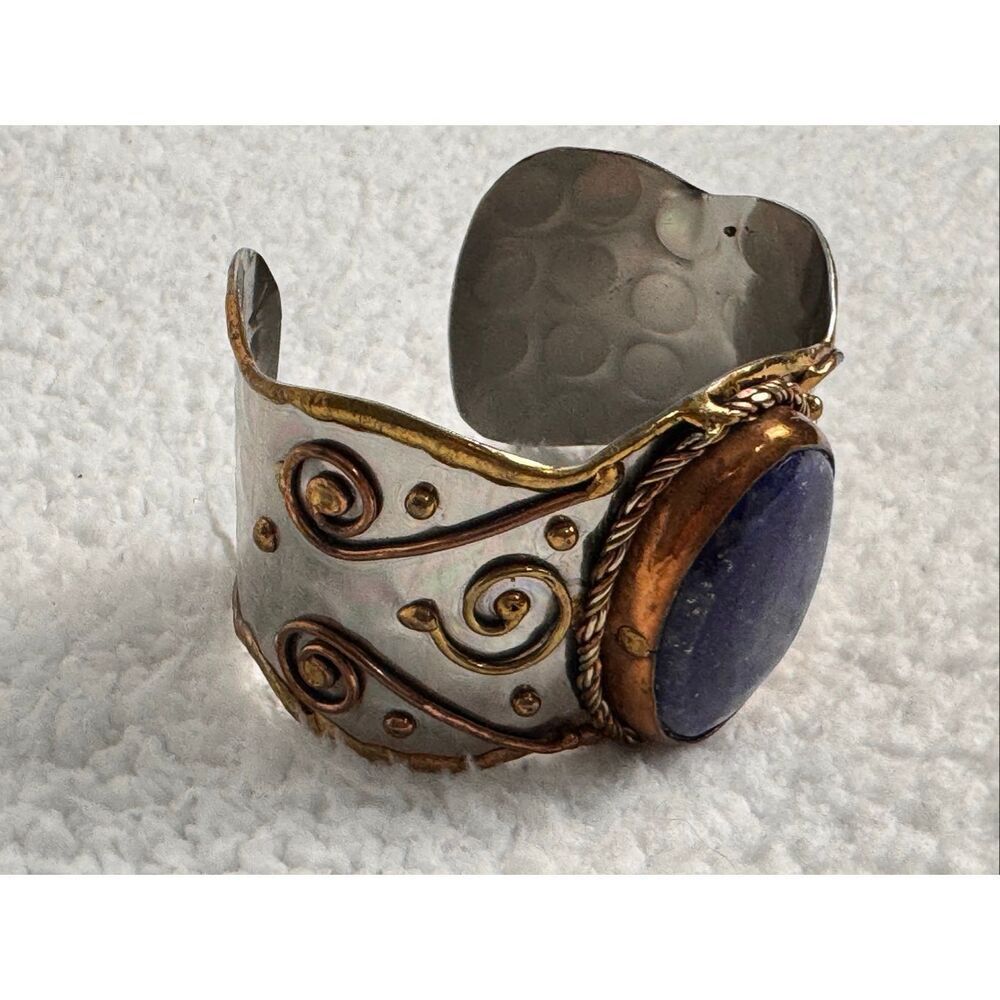 Mixed Metal Lapis Lazuli Cuff Bracelet - Picture 3 of 9